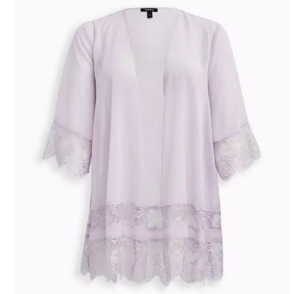 TORRID Chiffon Kimono with Lace Trim in Iris Purple Sz 1X Plus NWT Boho Festival - Picture 2 of 11